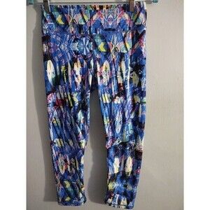 Fabletics Powerhold Blue High Waisted Paisley Print Crop Leggings Womens Small